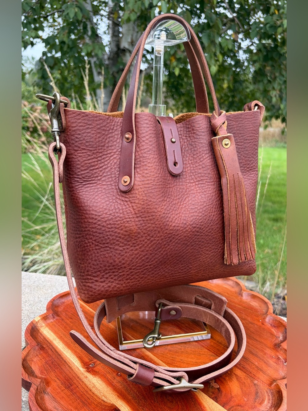 Go Forth Goods Avery Saddle Brown Leather Tote Bag Mini Crossbody Like New - Picture 3 of 17